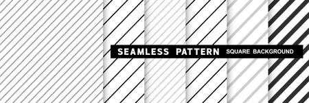 Set of geometric seamless line patterns in square shape background, black and white monochrome color. Vector illustrationのイラスト素材