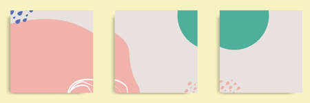 Set of abstract organic fluid background template and layout in square shape for multipurpose usage web and print, banner, cover in white peach green color. Vector illustrationのイラスト素材