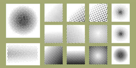 Set of Halftone effect spotted dot pattern collection in linear and radial gradient for background...