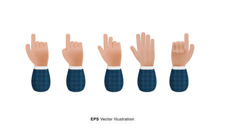 Set of different hands gesture 3D cartoon illustration isolated on white background. Vector designのイラスト素材