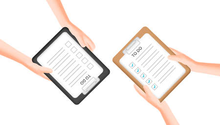 3D Cartoon illustration hand holding clipboard with to do list for task management. Vector designのイラスト素材