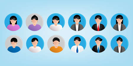 3D cartoon style of man and woman character wearing suit and shirt in multicolor. Vector illustrationのイラスト素材