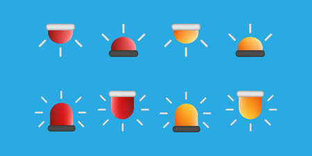 3D cartoon set collection of emergency rotary warning light alert in red, amber, yellow, orange...