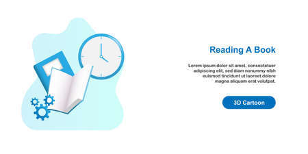 Reading time and schedule to develop skill and expertise concept. 3D cartoon stye design vector illustrationのイラスト素材