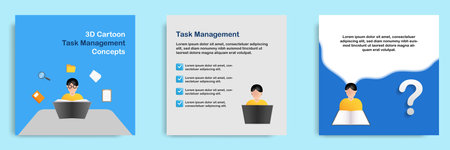 Social media tutorial, tips post banner layout template in 3D cartoon style. Study, reading book,...