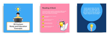 Social media tutorial, tips post banner layout template in 3D cartoon style. Ideas development...