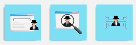 Dark web, hacker programer wearing suit and hat on a web page concept. 3D cartoon vector design illustrationのイラスト素材