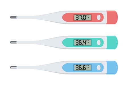 Set of colorful medical thermometers with different temperature, isolated on a white background....