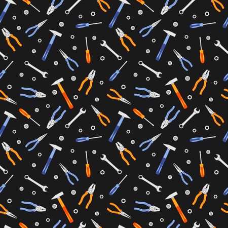 Working tools for repair and construction. Vector seamless pattern for construction store, repair tool store, repair center, printing on packaging, fabric, textile. Design template for construction conceptのイラスト素材