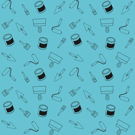 Vector seamless pattern for repair tool store, construction store, repair center, printing on packaging, fabric, textile. Working tools of a house-painter. Design template for repair concept. Graphic imageのイラスト素材