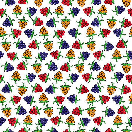 Seamless pattern of colorful berries. Blackberries, raspberries and bramble are isolated on a white background. Vector design template for wrapping paper, packaging, printing on fabric, textile, clothes and bagsのイラスト素材