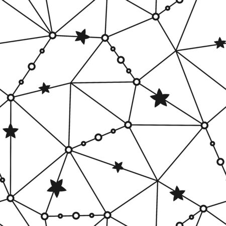 Geometric linear background with beads and stars. Polygonal abstract monochrome background, vector design template for wallpaper, wrapping paper, packaging, website, printing on fabric, textile, clothes and bagsのイラスト素材