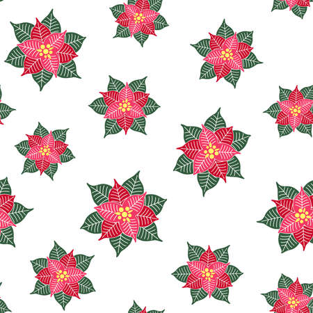 Abstract poinsettia flowers on a white background. Christmas symbol. Vector seamless pattern for festive design.のイラスト素材