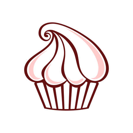 Muffin icon, cupcake with cream on a white background.のイラスト素材