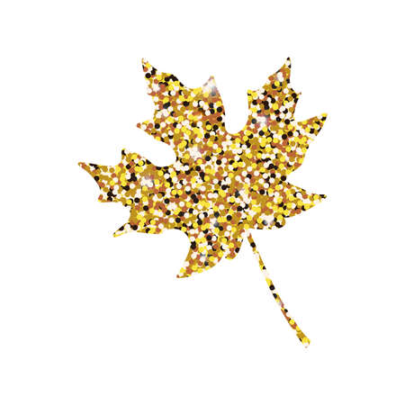 Autumn maple leaf with golden glitter texture on a white background.のイラスト素材