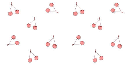 Outline pink cherry on a white. Endless texture with abstract berry. Vector seamless pattern for...