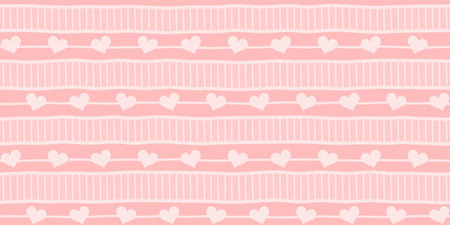 Pale pink background with stripes and small hearts. Valentine`s day and wedding endless texture....