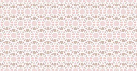 Repeating beige and pink circles with white edging. Abstract endless texture with openwork decor in...