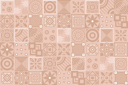 Square tile background with beige and white geometric ornament. Ceramic tiles. Abstract endless texture with tiled. Vector seamless pattern for surface texture, carpet, rug, floorのイラスト素材