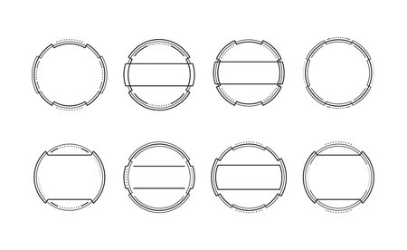 Outline round frames of lines and dots with place for text. Black elements, isolated on a white background. Vector big set for greeting card, invitation, cover, signage, label, tagのイラスト素材