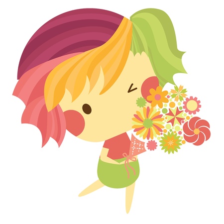 Cute boy with bouquet のイラスト素材
