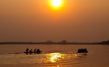 traditional Thai long boats in swampの写真素材