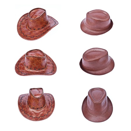 A brown leather hat on white backgroundの写真素材