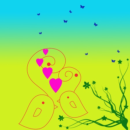 The birds are pleated and trees Illustration の写真素材