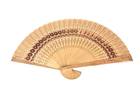 Wood chinese fan, isolated on white backgroundの写真素材