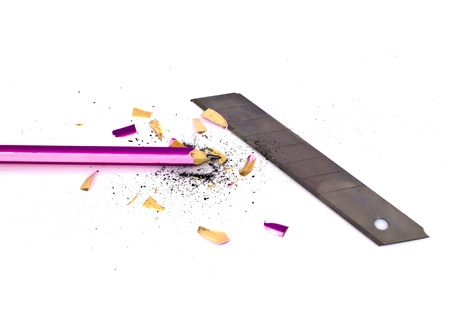 pencil and sharpener with a bladeの写真素材