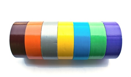 many color adhesive tape isolated on whiteの写真素材