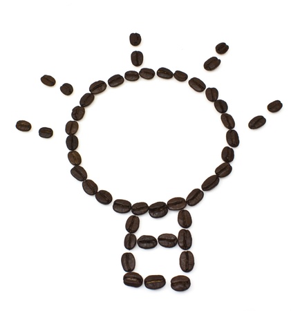 Bulb idea coffee beans isolated on white background の写真素材