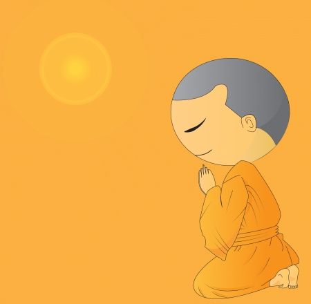 illustration of Cute Begging young monk cartoon,use in advertising, presentations, brochures, blogs, documents and forms, etc.の写真素材