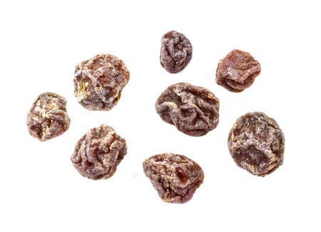 Dry plum or prune fruit isolated on white backgroundの写真素材