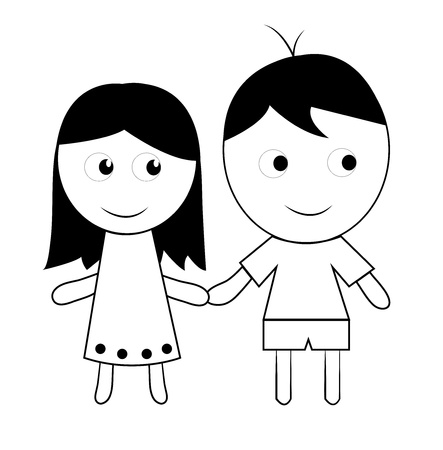 child's drawing of a couple on a white backgroundの写真素材