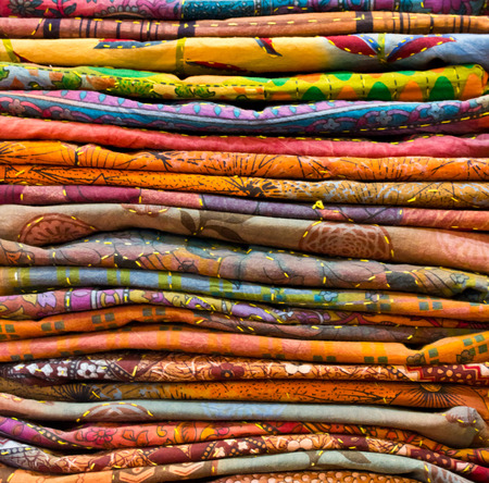 colorful and heap of Thai style native clothingの写真素材