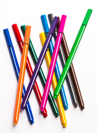 Colorful pens on white backgroundの写真素材
