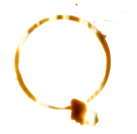 Coffee cup rings  on a white paper background.の写真素材