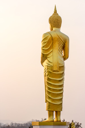 Golden Buddha statue .Thailand facing sun lightの写真素材
