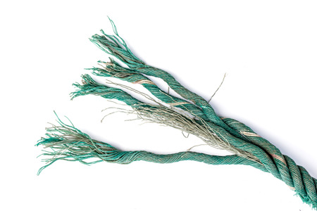 Green nylon rope on white backgroundの写真素材