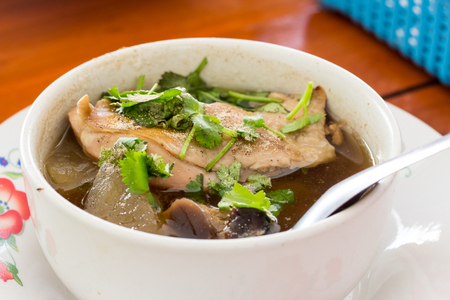 Chicken soup with Pickled lemon in cup.
Thai foodの写真素材