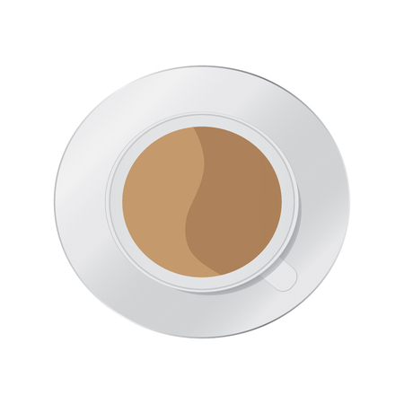 White mug of coffee with foam and saucer. Illustration on whiteのイラスト素材