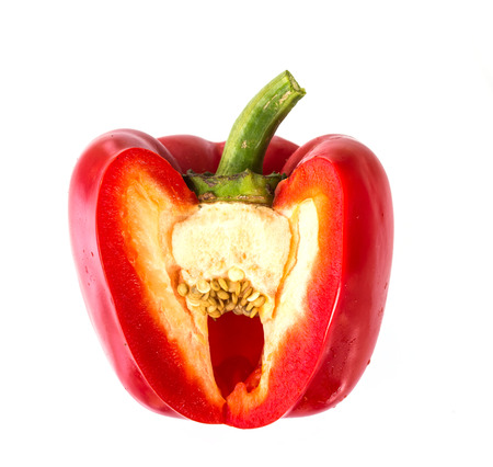 Bell pepper (bulgarian pepper) isolated on white. It is red, fresh, beautiful!の写真素材