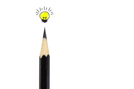 black color pencil  and light bulb on white,concept ideaの写真素材