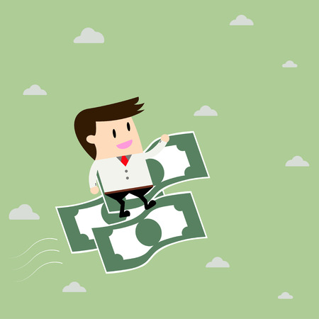 Businessman riding flying money. Business concept cartoon illustrationのイラスト素材