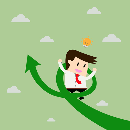 Businessman on growth arrow. Business concept cartoon illustrationのイラスト素材