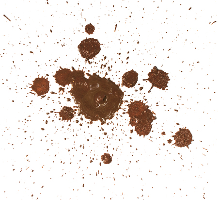 drops of mud sprayed a white backgroundの写真素材