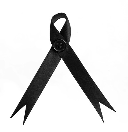 Black awareness ribbon on white background. Mourning and melanoma symbol.の写真素材
