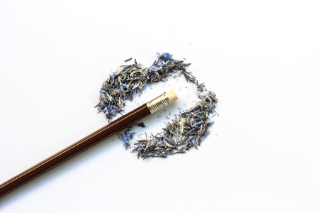 Top end of classic pencil and eraser dust