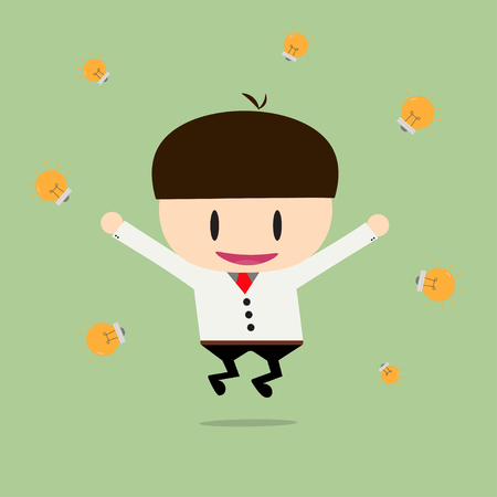 Happy businessman with cheques on a rich Ideas. Vector, illustration, flatのイラスト素材